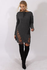 Grey Distressed Jumper Dress - Kim-Jumper