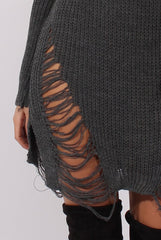 Grey Distressed Jumper Dress - Kim-Jumper