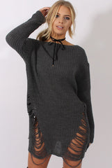 Grey Distressed Jumper Dress - Kim-Jumper