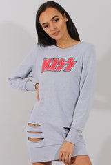 Grey Distressed Kiss Jumper Dress - Ferne-Jumper