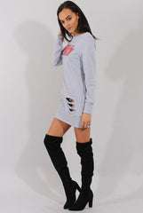 Grey Distressed Kiss Jumper Dress - Ferne-Jumper