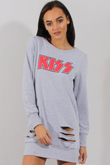 Grey Distressed Kiss Jumper Dress - Ferne-Jumper