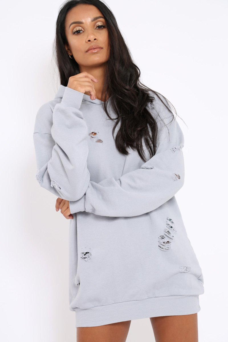 Grey Distressed Oversized Hoodie - Khloe-Hoodies