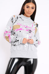 Grey Distressed Paint Splatter Jumper - Mina-Jumper