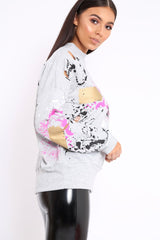 Grey Distressed Paint Splatter Jumper - Mina-Jumper