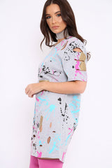 Grey Distressed Paint Splatter T-Shirt Dress - Masa-Dresses