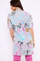 Grey Distressed Paint Splatter T-Shirt Dress - Masa-Dresses