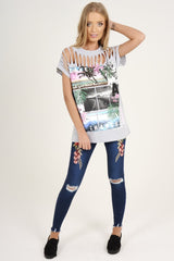 Grey Distressed 'Take Chance' Print T-Shirt - Sonny-T-shirt