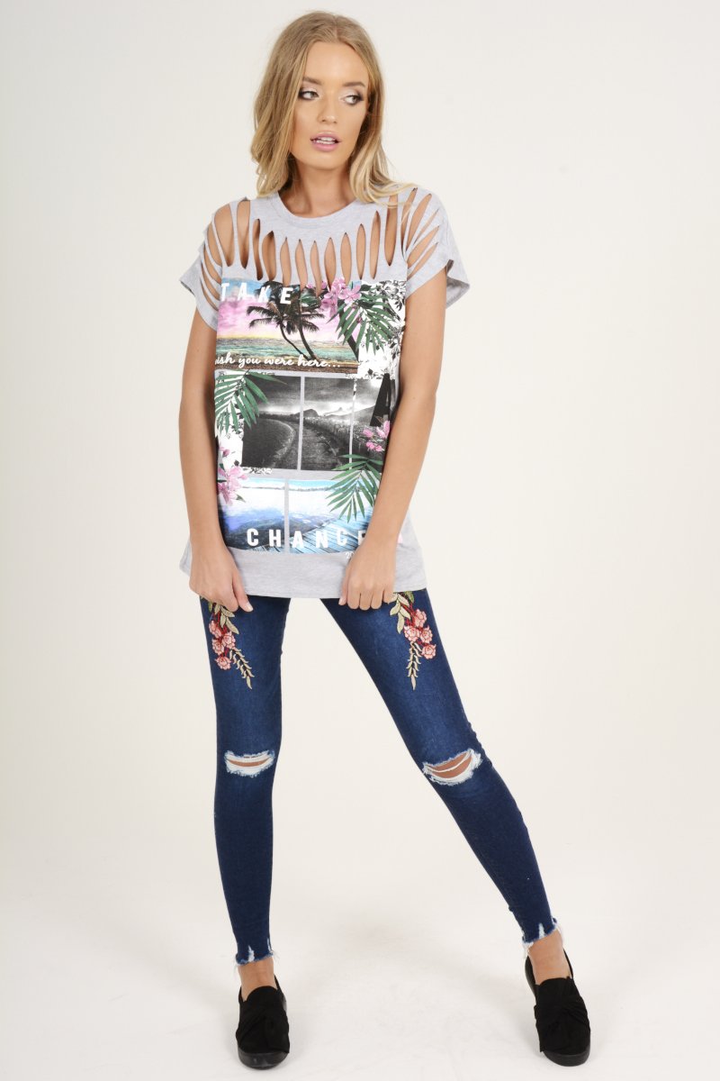 Grey Distressed 'Take Chance' Print T-Shirt - Sonny-T-shirt