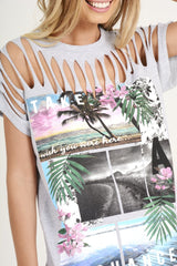 Grey Distressed 'Take Chance' Print T-Shirt - Sonny-T-shirt