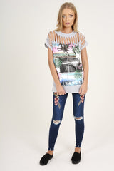 Grey Distressed 'Take Chance' Print T-Shirt - Sonny-T-shirt