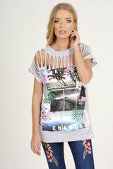 Grey Distressed 'Take Chance' Print T-Shirt - Sonny-T-shirt