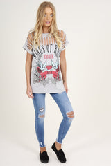 Grey Distressed 'Wings Of Rock Tour' Print T-Shirt - Mischa-T-shirt