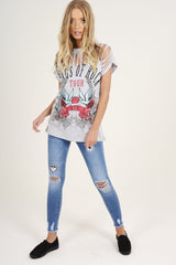 Grey Distressed 'Wings Of Rock Tour' Print T-Shirt - Mischa-T-shirt
