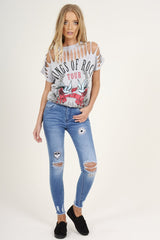 Grey Distressed 'Wings Of Rock Tour' Print T-Shirt - Mischa-T-shirt