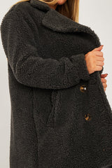 Grey Double Breasted Button Front Teddy Coat - Maizee-Coats