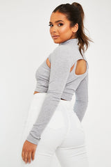 Grey Double Layer High Neck Crop Top - Mahani-Crop Tops