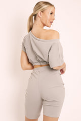 Grey Drawstring Top Cycling Short Loungewear Co-ord - Krissa-Loungewear