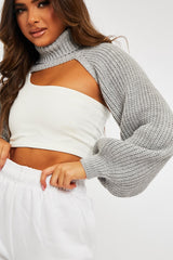 Grey Extreme Cut Out High Neck Jumper - Nihara-Jumper
