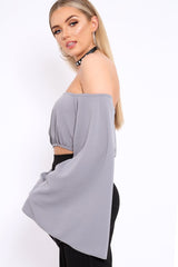 Grey Extreme Flared Sleeved Crop Top - Dalis-Crop Tops