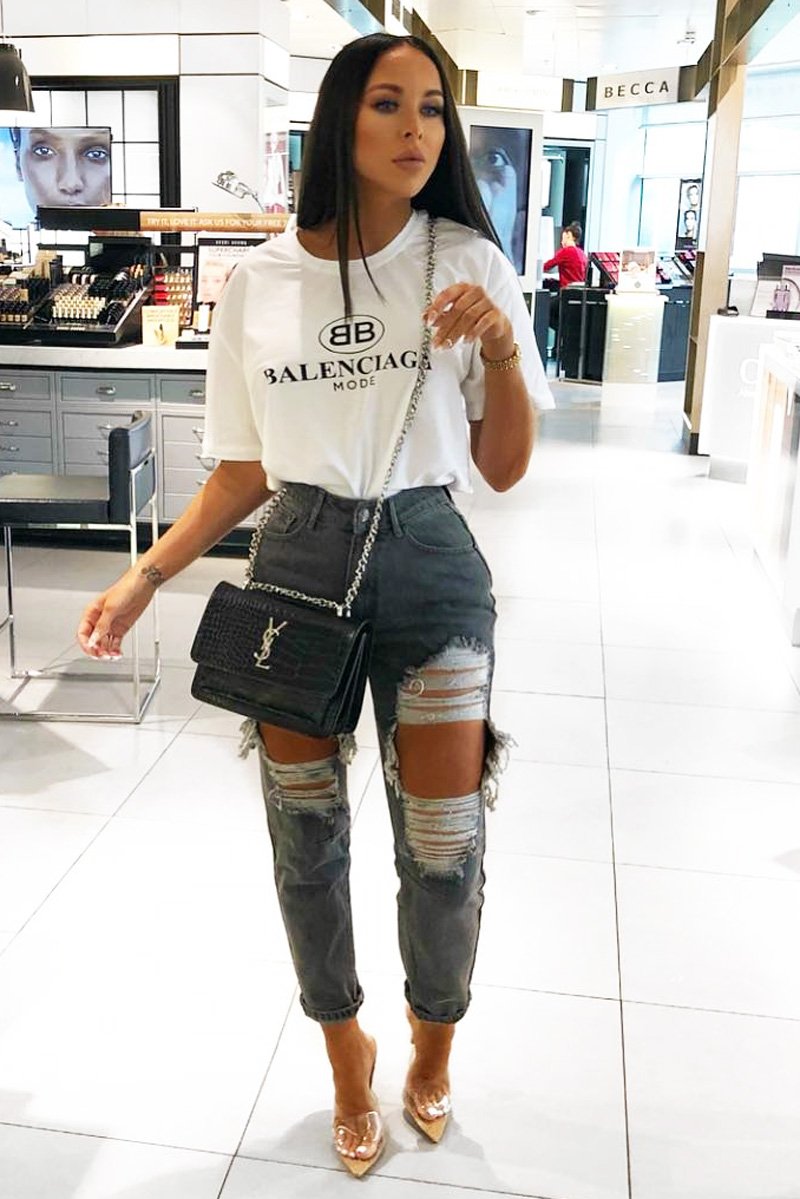 Grey Extreme Rip Mom Jeans - Edelin-Jeans