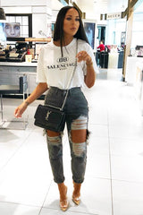 Grey Extreme Rip Mom Jeans - Edelin-Jeans