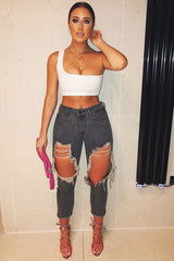 Grey Extreme Rip Mom Jeans - Edelin-Jeans