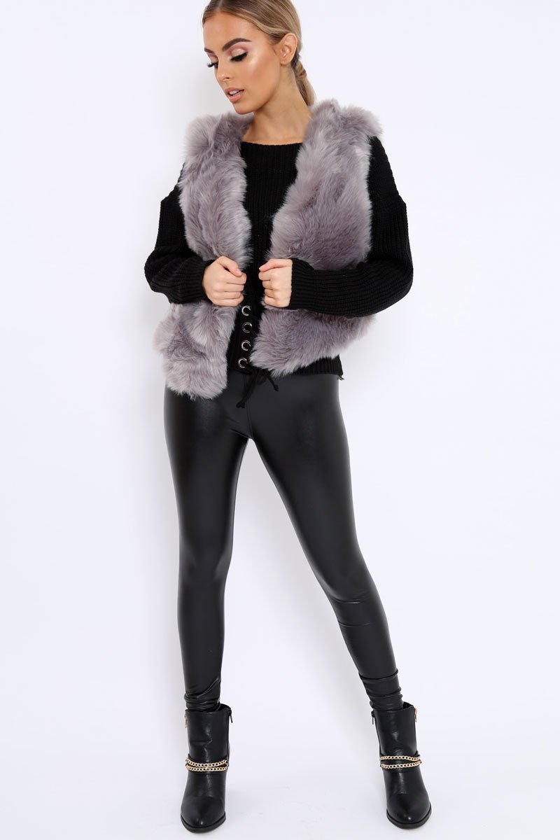 Grey Faux Fur Cropped Gilet - Nadia-Jackets