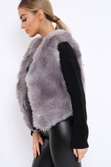 Grey Faux Fur Cropped Gilet - Nadia-Jackets