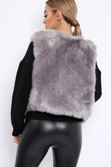 Grey Faux Fur Cropped Gilet - Nadia-Jackets