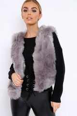 Grey Faux Fur Cropped Gilet - Nadia-Jackets