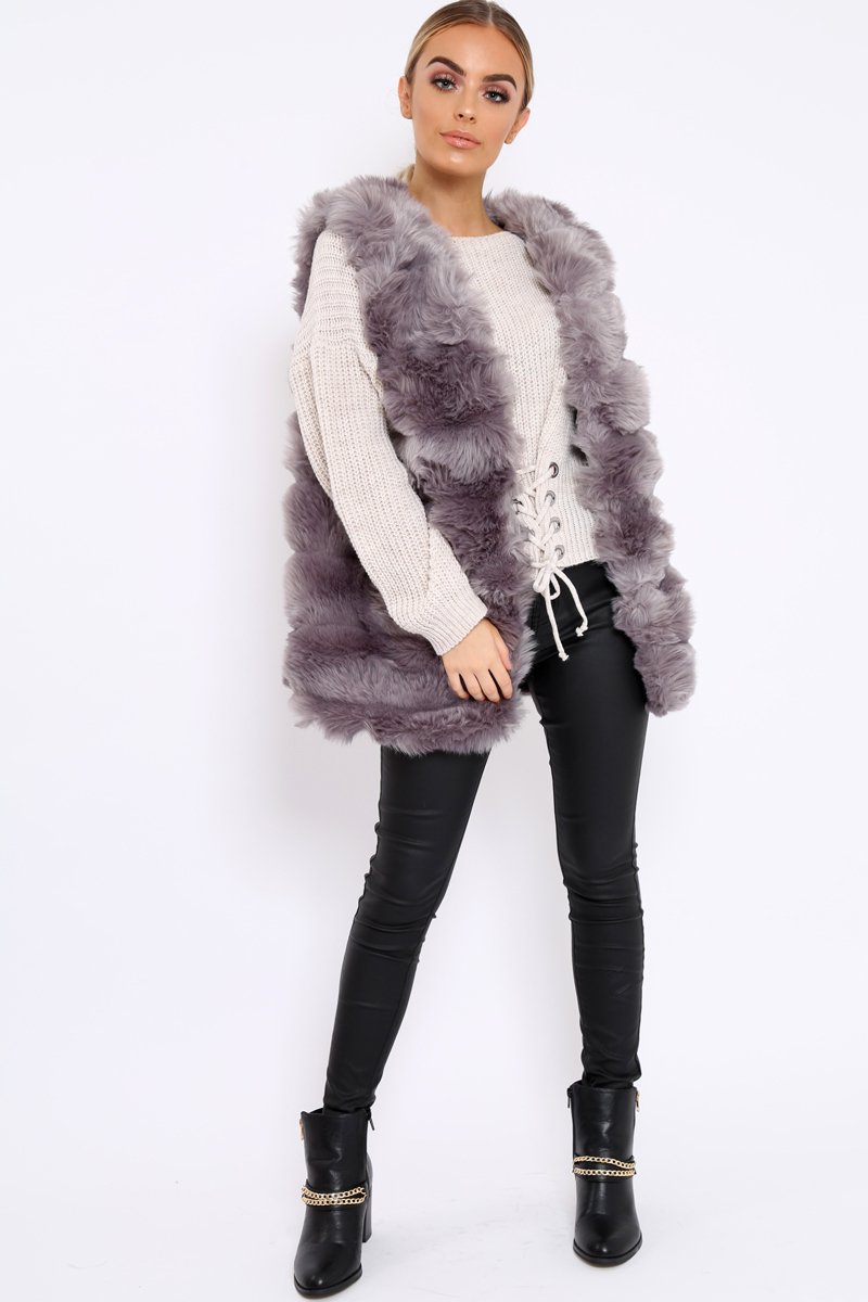 Grey Faux Fur Gilet - Shelby-Jackets