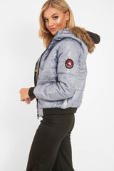 Grey Faux Fur Hooded Puffer Coat - Kamorah-Coats