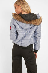Grey Faux Fur Hooded Puffer Coat - Kamorah-Coats