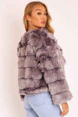 Grey Faux Fur Jacket - Estelle-Jackets