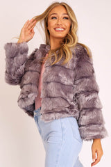 Grey Faux Fur Jacket - Estelle-Jackets