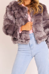 Grey Faux Fur Jacket - Estelle-Jackets