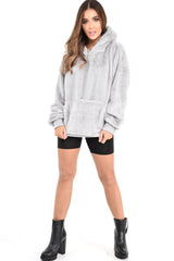 Grey Faux Fur Pocket Front Hoodie - Madi-Hoodies