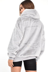 Grey Faux Fur Pocket Front Hoodie - Madi-Hoodies