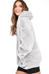 Grey Faux Fur Pocket Front Hoodie - Madi-Hoodies