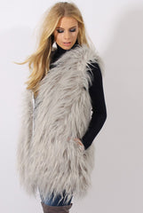 Grey Faux Fur Shaggy Gilet - Liberty-Jackets