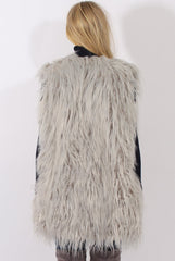 Grey Faux Fur Shaggy Gilet - Liberty-Jackets