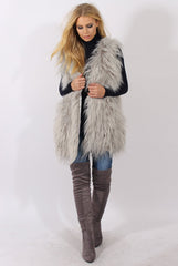 Grey Faux Fur Shaggy Gilet - Liberty-Jackets