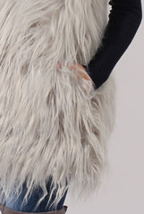 Grey Faux Fur Shaggy Gilet - Liberty-Jackets