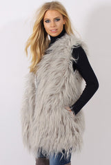 Grey Faux Fur Shaggy Gilet - Liberty-Jackets