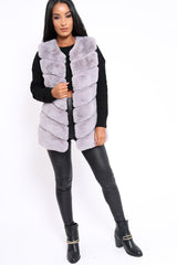 Grey Faux Fur Striped Gilet - Ida-Jackets