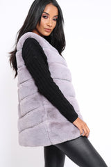 Grey Faux Fur Striped Gilet - Ida-Jackets