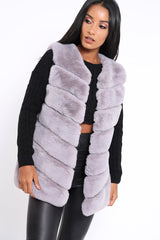Grey Faux Fur Striped Gilet - Ida-Jackets