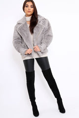 Grey Faux Leather And Fur Jacket - Rhea-Jackets