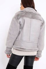 Grey Faux Leather And Fur Jacket - Rhea-Jackets